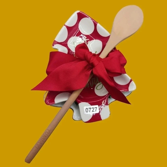 Stacy claire& christmas holy 2 spoon rest with wooden spoon red & wht - Picture 10 of 10